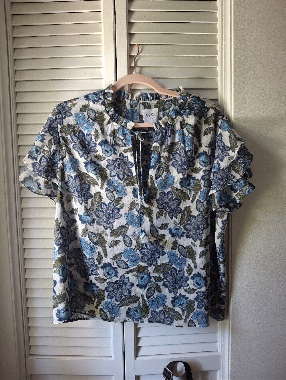 Los Angeles Blue Floral Tie-Neck Women's Top